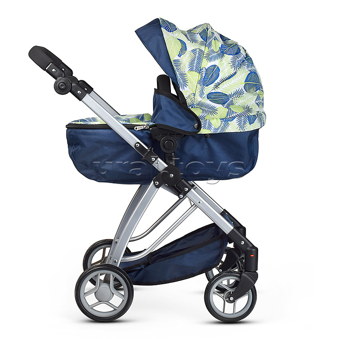 Коляска для кукол, металлическая, складная,с сумкой-корзиной для мамы,цвет листья на тёмно синем