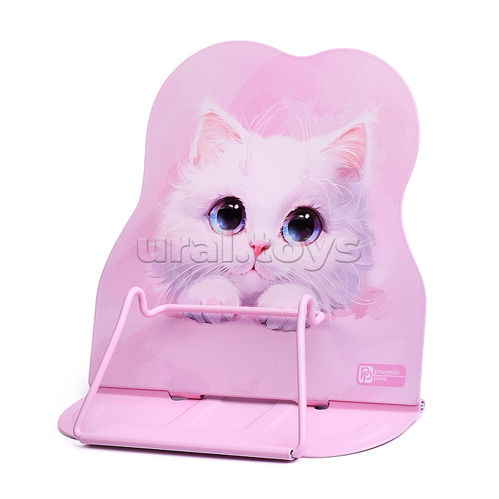 Подставка для книг и учебников "Белый кот" 17x16.5x15,5 см, окрашенный чёрный металл