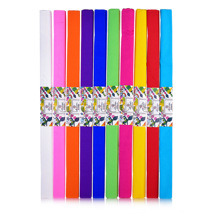 Бумага гофрированная (креповая) "Attomex" 20 г/м², 50x250 см в рулоне, ассорти в упаковке по 10 шт