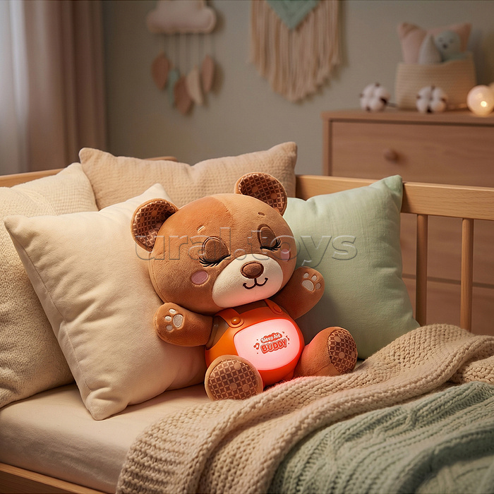 Медведь "Спящий друг" свет, звук, в коробке