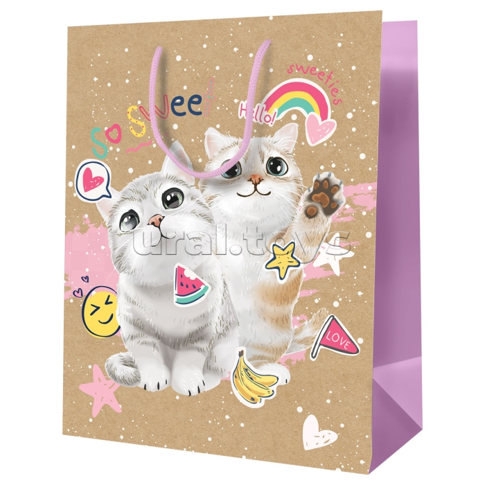 Пакет подарочный 26х32х12см "Милые котята" крафт