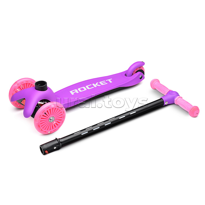 Самокат 3-х колесный ROCKET,колеса PU со светом, светящаяся стойка, ABEC 7, фиолетовый