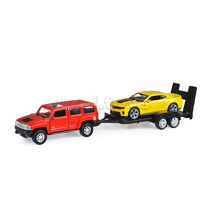 Набор 1:38, Hummer H3, Chevrolet Camaro ZL1, с прицепом, 2 шт. Набор 1:38, Hummer H3, Chevrolet Camaro ZL1, с прицепом, 2 шт.