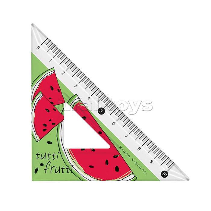 Треугольник пластиковый "HappyGraphix. Fresh & fruity. Арбуз", 45 градусов, шкала по двум катетам Треугольник пластиковый "HappyGraphix. Fresh & fruity. Арбуз", 45 градусов, шкала по двум катетам