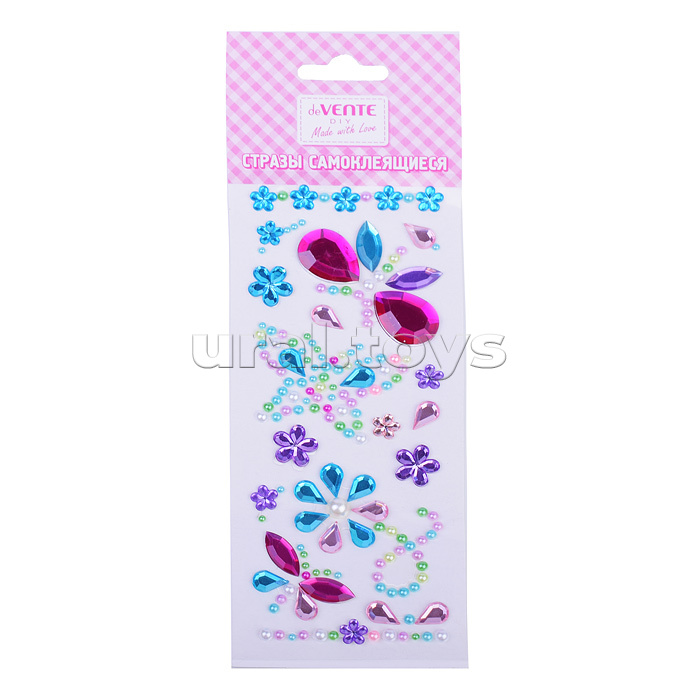 Стразы самоклеящиеся "Бабочки" акриловые, карточка 7,5x18 cм, цвета ассорти, в пластиковом пакете с блистерным подвесом