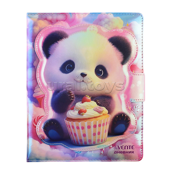 Дневник 1-11кл. "Sweet Panda" универсальный блок, 48 листов, белая бумага 80 г/м², печать в 1 краску, твердая обложка из искусственной кожи с поролоном, цветная печать, фигурная магнитная створка, отстрочка, 1 ляссе