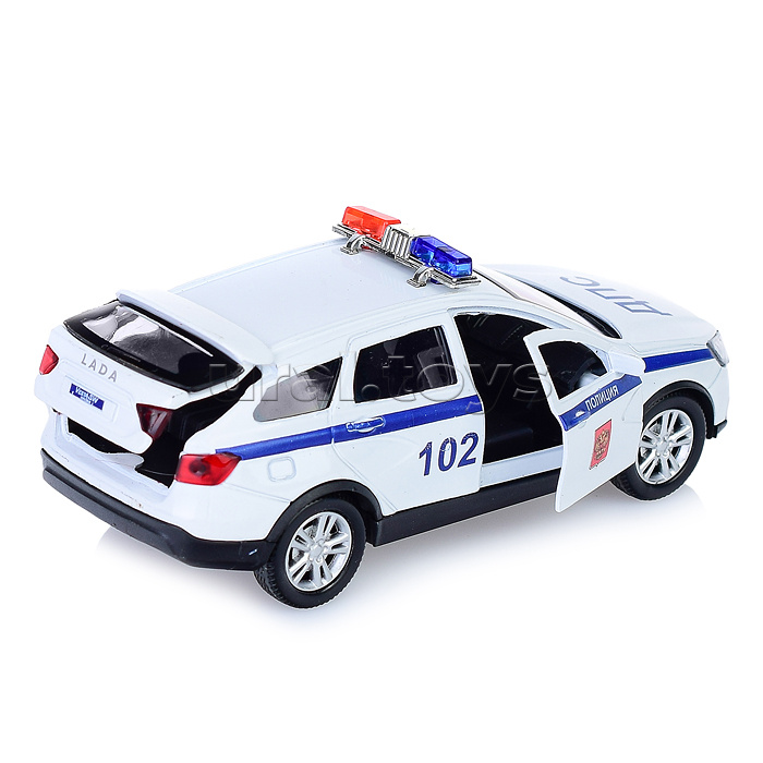Машина металл LADA Vesta SW Cross Полиция 12 см, (откр. двери, багаж, белый) в коробке