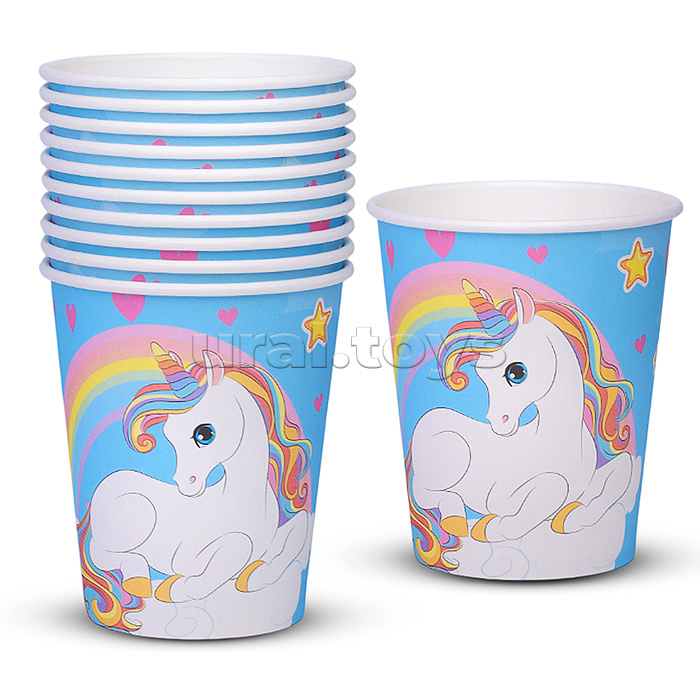 Набор посуды одноразовой "Сказочный единорог" стаканы 10шт.