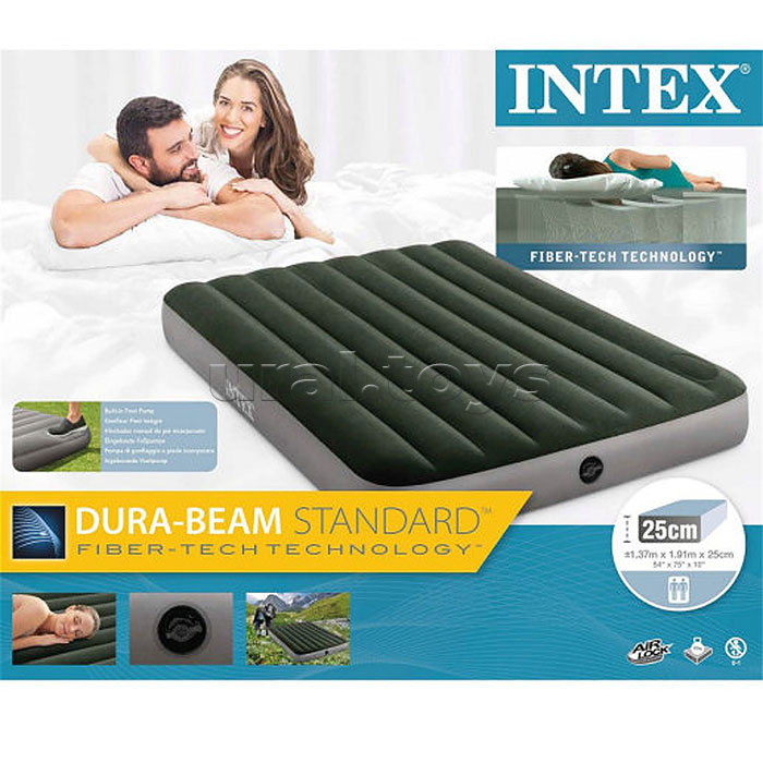 Матрас надувной Dura-Beam Full, 137 х 191 х 25 см, с встроенным ножным насосом, 64762 INTEX
