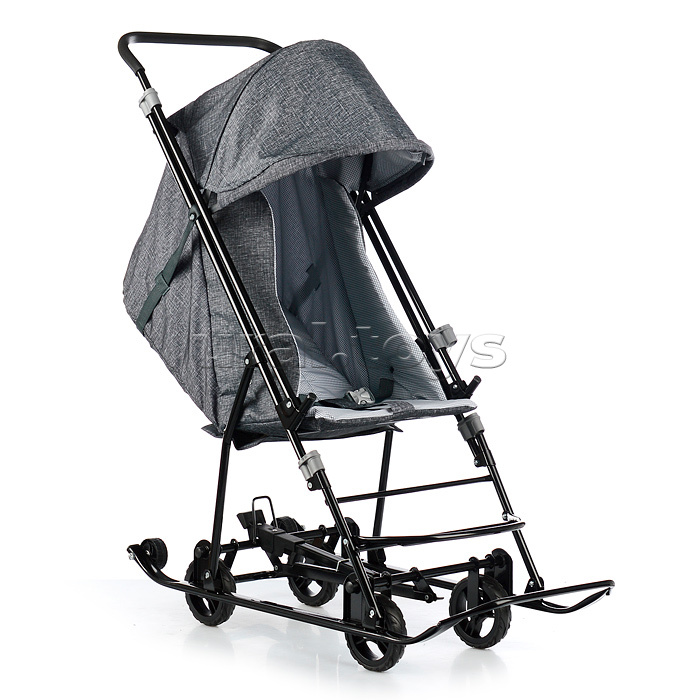 Санки-коляска Снежинка универсал-1 (лен черный крупный)