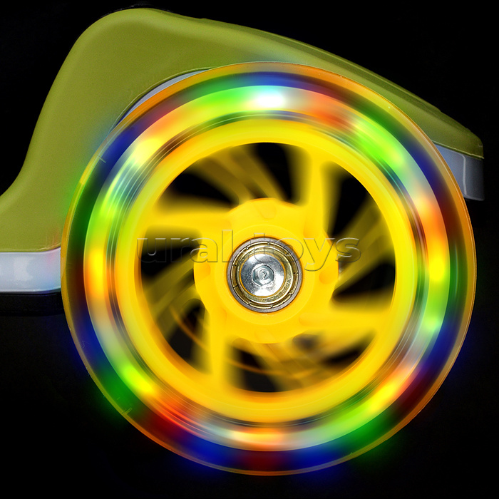 Самокат трёхколёсный ROCKET колёса световые PU, цвет зелёный