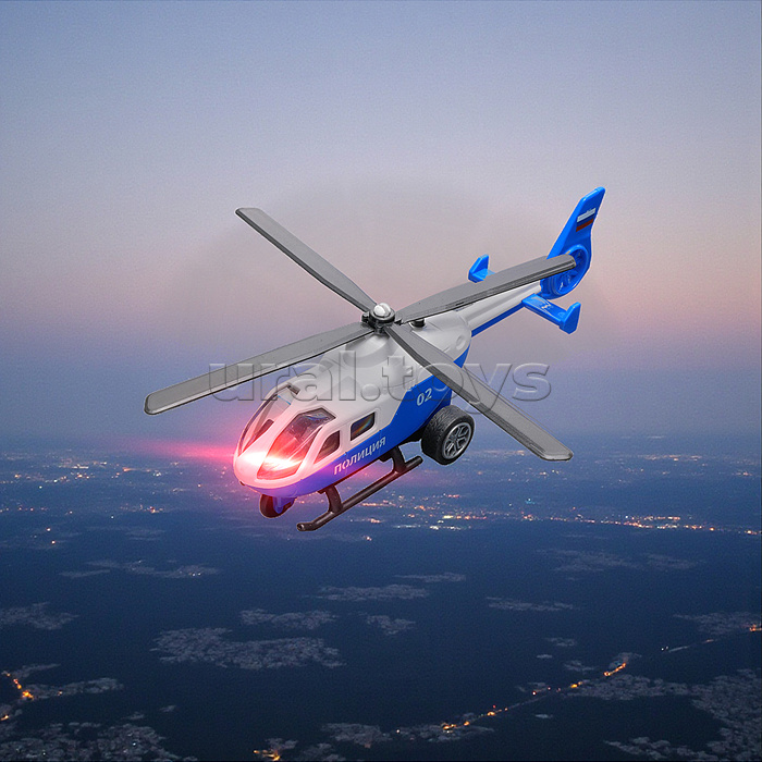 Модель пластик свет-звук Вертолет "Полиция" 20 см. (подв. дет) инерц., в коробке