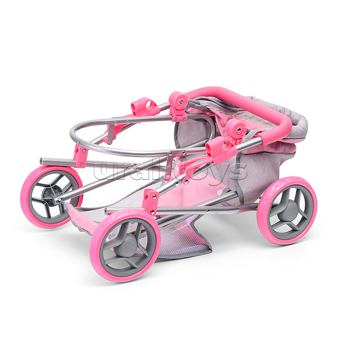 Коляска-люлька для кукол, металлическая, с корзиной, цвет серо-розовый