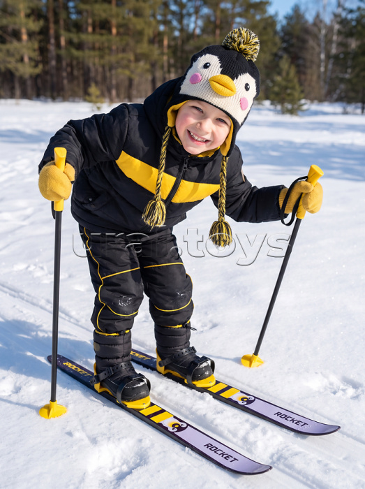 Лыжи детские "Пингвины" ROCKET SKI JUNIOR 90/90 см, универсальное крепление, с палками