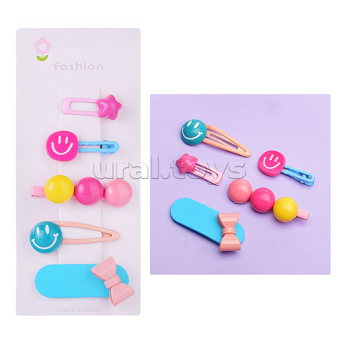 Набор заколок для волос "Смайлики" в пакете