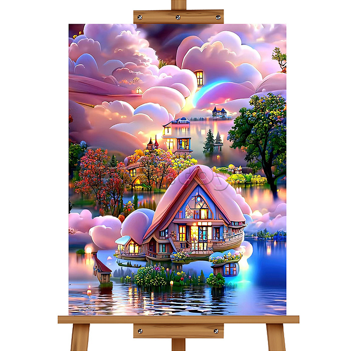 Мозаика алмазная "Сказочный домик на воде" 20*30см.