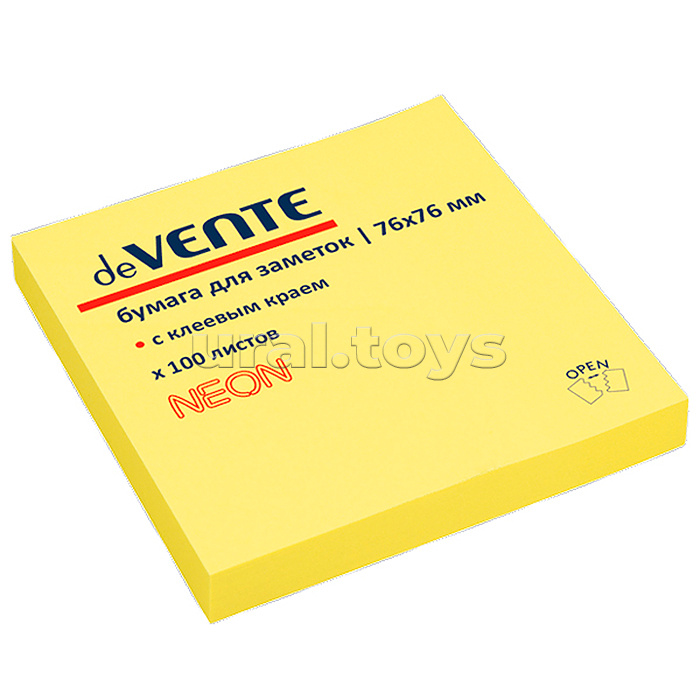 Клейкая бумага для заметок "deVENTE" 76x76 мм, 100 листов, офсет 75 г/м², неоновая желтая