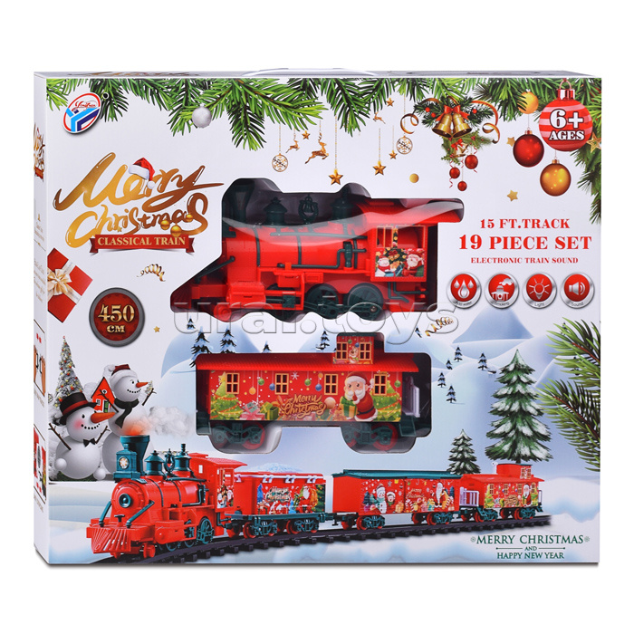 Железная дорога "Merry Christmas" 450 см., свет, звук, дым (19 дет) в коробке