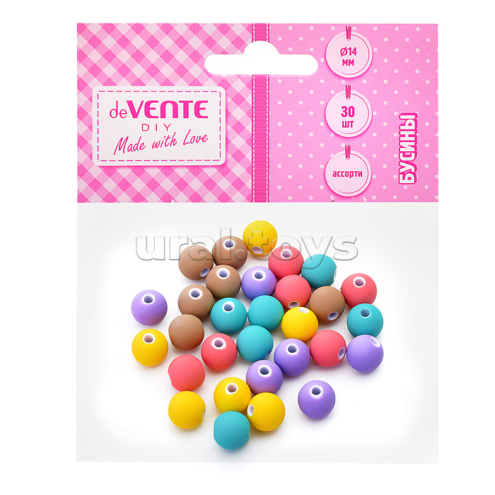 Бусины декоративные "Balls" пластиковые, с матовым покрытием Soft-touch, 14 мм, 30 шт, в пластиковом пакете с блистерным подвесом, цвет ассорти