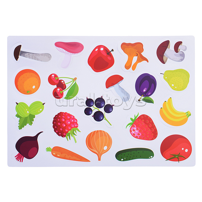 Пластик на липучках "Фрукты, овощи, ягоды, грибы" в конверте А4