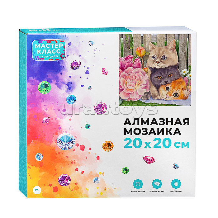 Мозаика алмазная "Дружба кошачья" (с гирляндой) 20*20см.