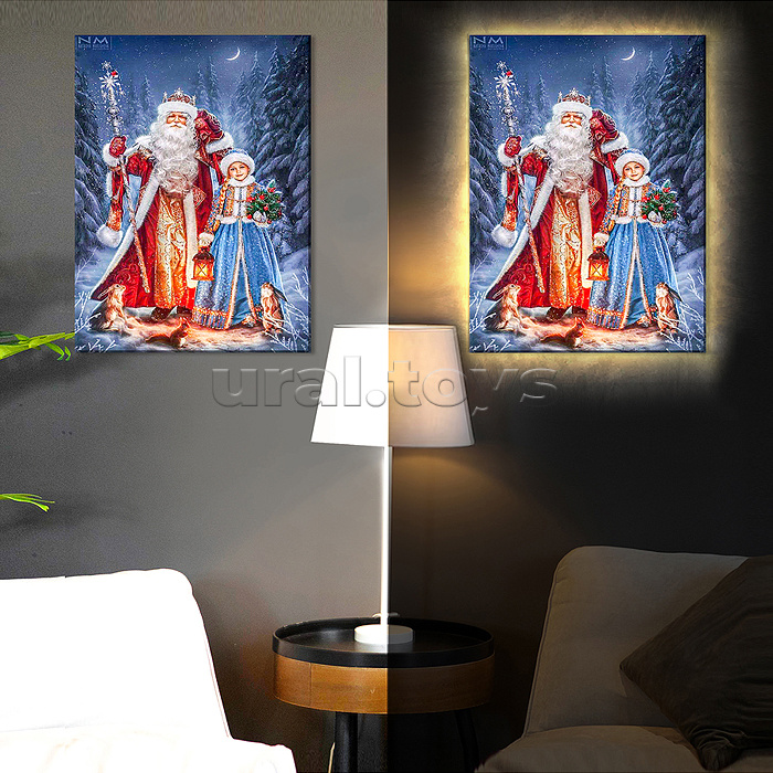 Картина по номерам 40х50 "Дед Мороз и снегурочка" USB LED подсветка (25 цветов)