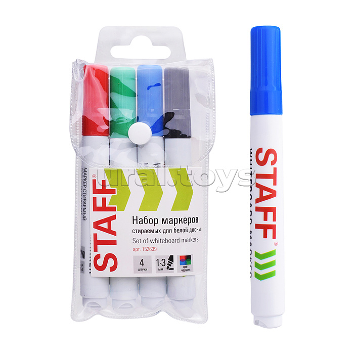 Маркеры стираемые для белой доски, набор 4 цвета "Basic" WBM-200, 1-3 мм