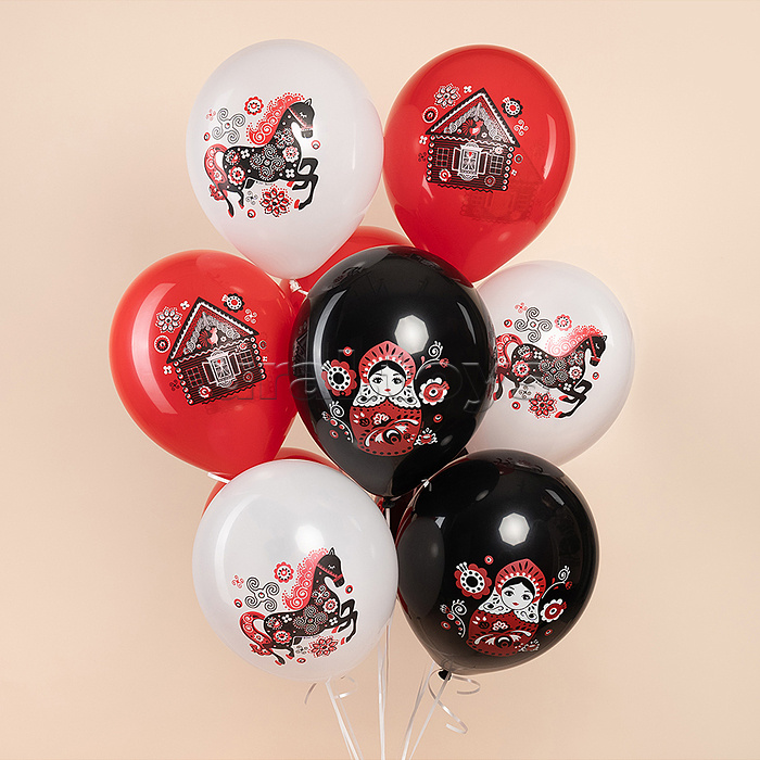 Шар (12''/30 см) Русские мотивы, Ассорти, пастель, 1 ст, 25 шт.