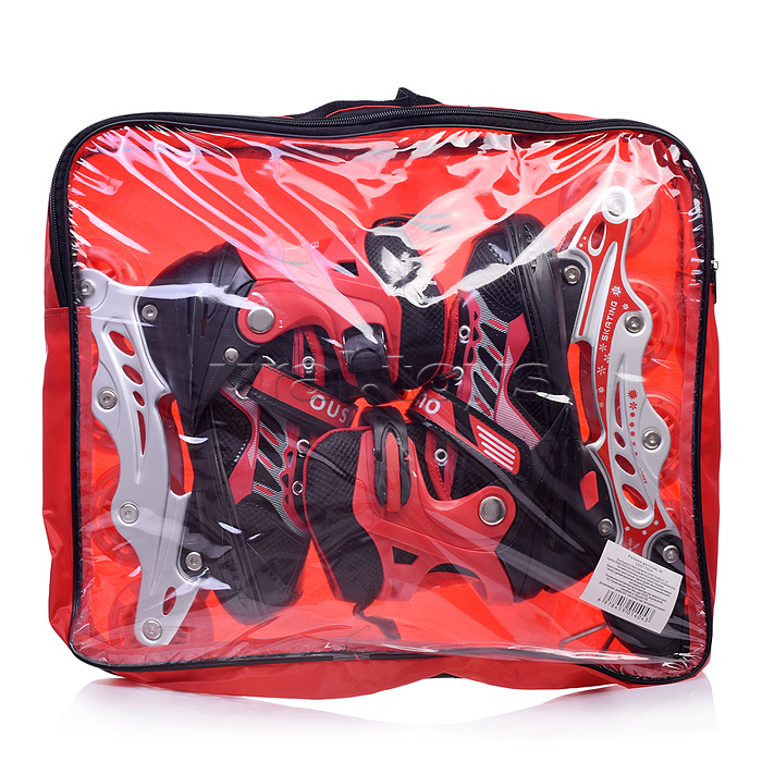 Роликовые коньки раздвижные, PU колёса со светом, размер M, красные, в сумке