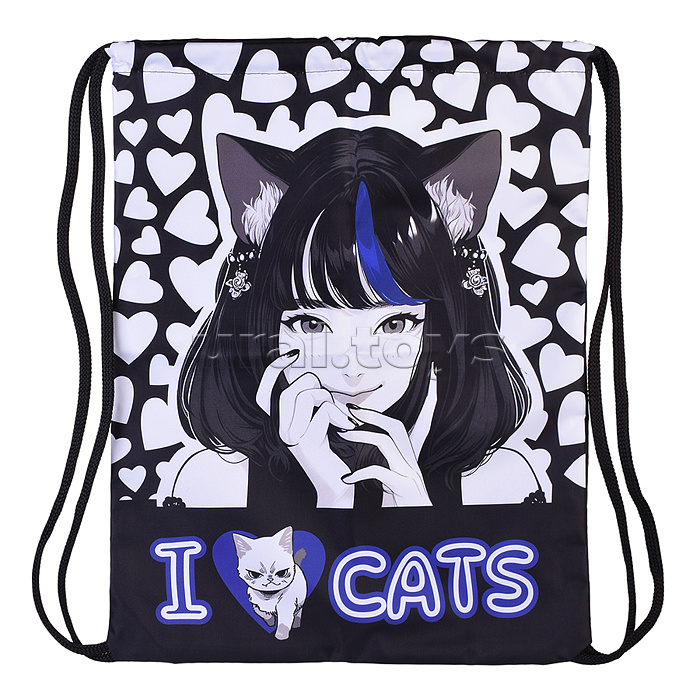 Мешок для обуви "Аниме. I love cats" 1 отделение, размер 370*470 мм, петля для подвеса, полиэстер, 210 ден Мешок для обуви "Аниме. I love cats" 1 отделение, размер 370*470 мм, петля для подвеса, полиэстер, 210 ден
