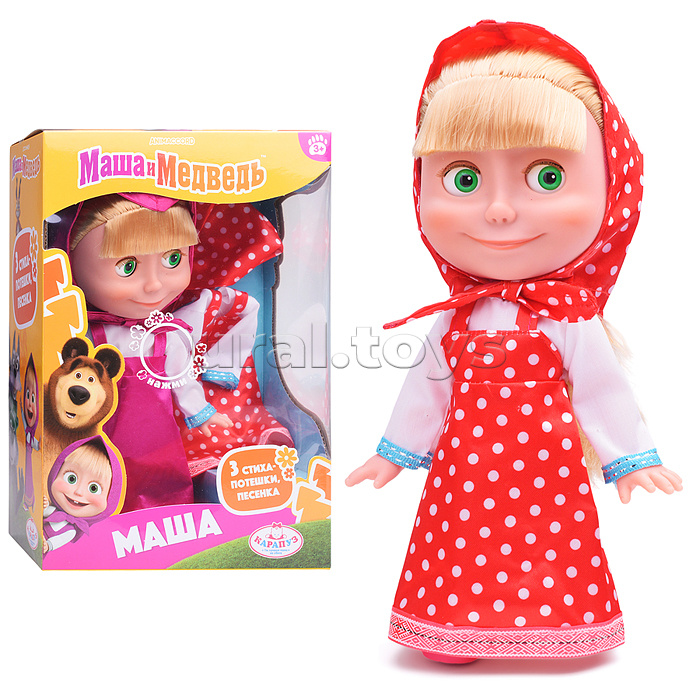 Кукла Маша и Медведь маша 25см, озвуч, платье в горошек, кор