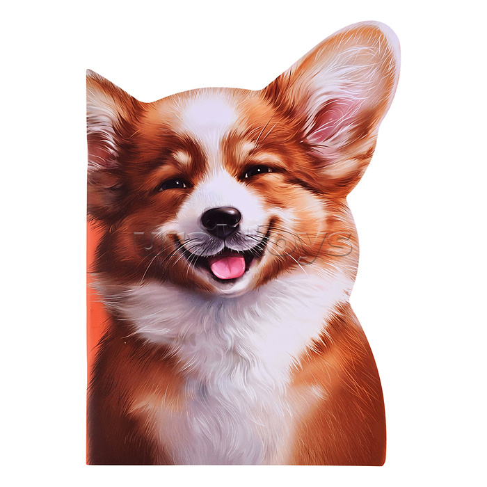 Тетрадь 40л арт. 69729/ВЕСЁЛЫЙ КОРГИ /180х255 мм, фигурная вырубка, мягкий переплёт (2 скобы). вн.блок - белый офсет, точка. Обложка - мелованный картон 190 г/м²,