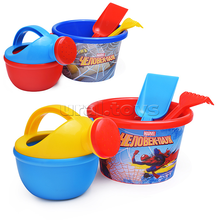 Набор Marvel «Человек-Паук» №7: ведро среднее с наклейкой, лопатка, грабельки, лейка малая №4