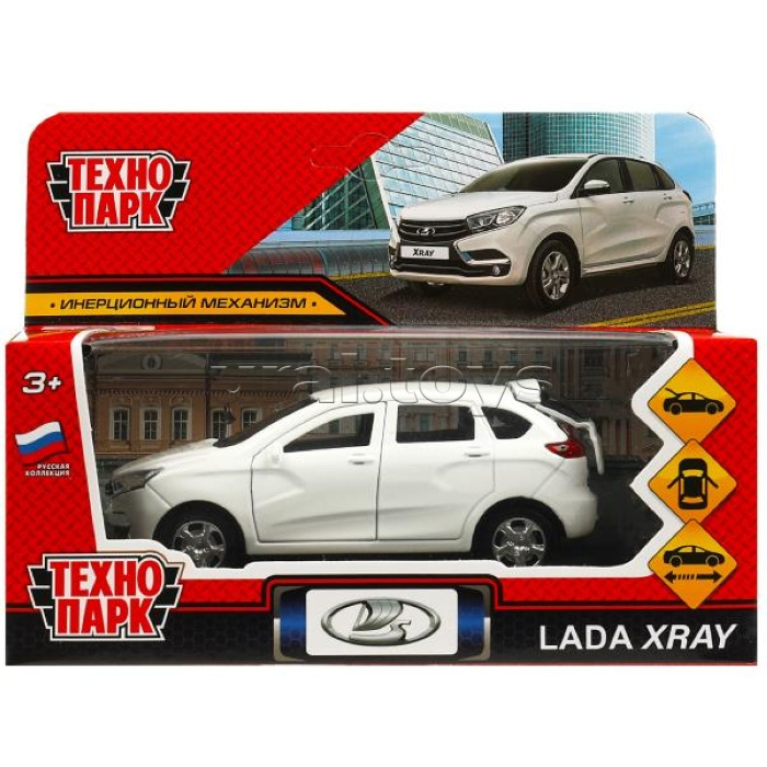 Машина металл Lada XRAY длина 12 см, двери, багаж, инерц, белый