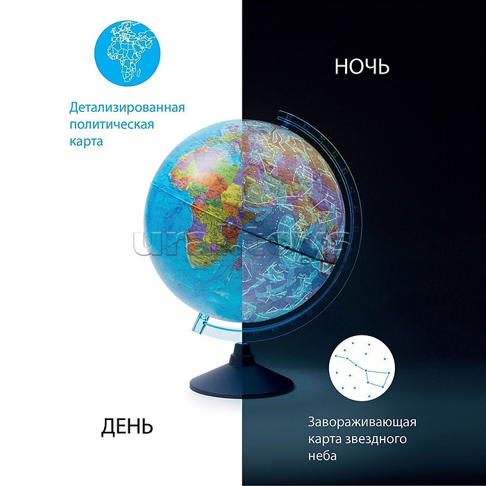 Интерактивный глобус "День и ночь" с двойной картой 250мм. с подсветкой
