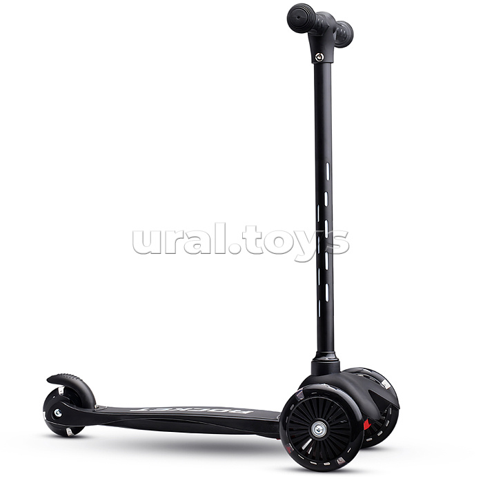 Самокат 3-х колесный ROCKET,колеса PU со светом, светящаяся стойка, ABEC 7, черный