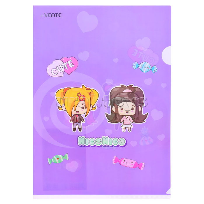 Папка-уголок "NicoNico" A4 (220x310 мм) 180 мкм, непрозрачная с рисунком, тиснение фольгой, индивидуальная маркировка, 2 дизайна ассорти