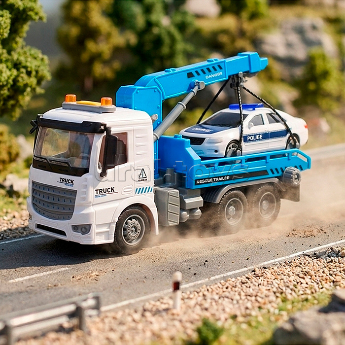 Машина PY8915B "Полицейский автоэвакуатор с легковоым автомобилем" (свет, звук) в коробке