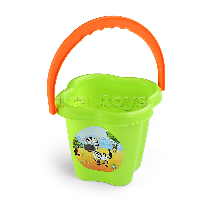 Набор №36: ведро-цветок среднее, ситечко-цветок, совок №2, грабельки №2, 2 формочки