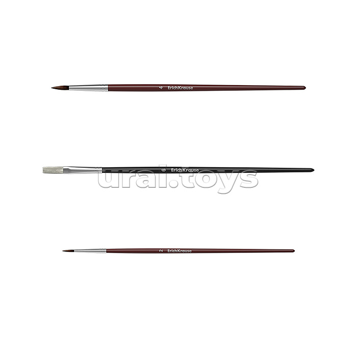 Кисти для акварели и гуаши, пони и щетина, 3 штуки, (в полибеге с европодвесом)