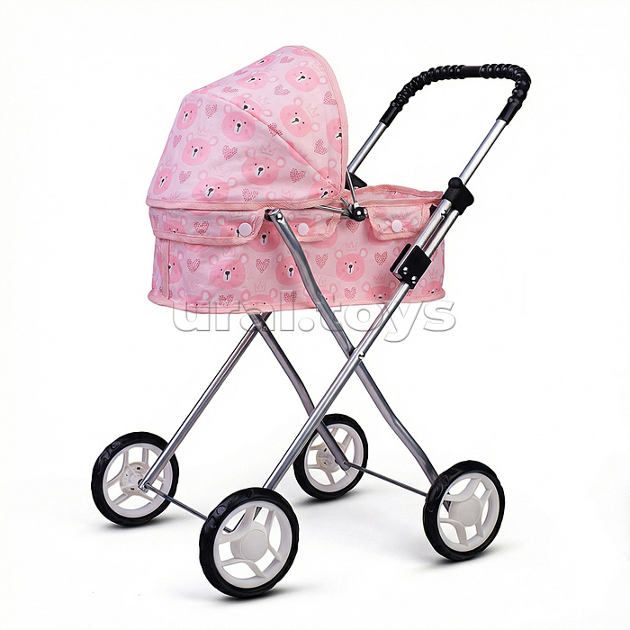 Коляская кукольная прогулочная, металлическая, складная, принт мишки