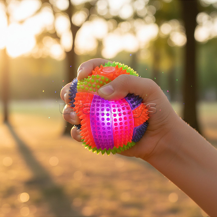 Мяч-ежик "Цветные полоски" со светом, (6,5см) в коробке