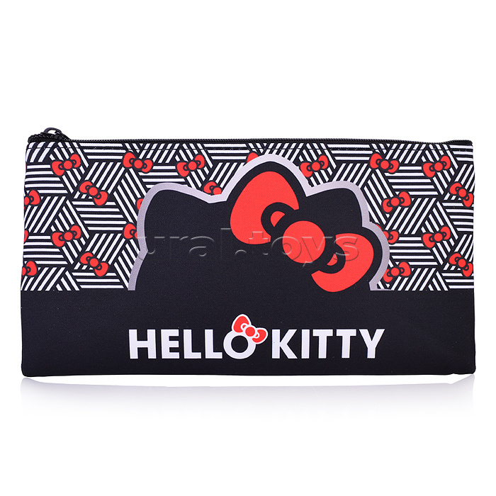 Пенал плоский "Hello Kitty" Размер: 20,5*10,8 см. Изготовлен из полиэстера, 210 ден. Имеется одно основное отделение на молнии. Предназначен хранения, канцелярских принадлежностей и прочих мелочей,  может использоваться в качестве необольшой косметички
