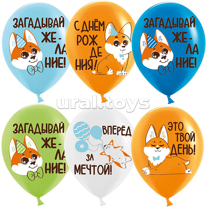 Шар (12''/30 см) Корги, Ассорти, пастель, 1 ст, 25 шт.