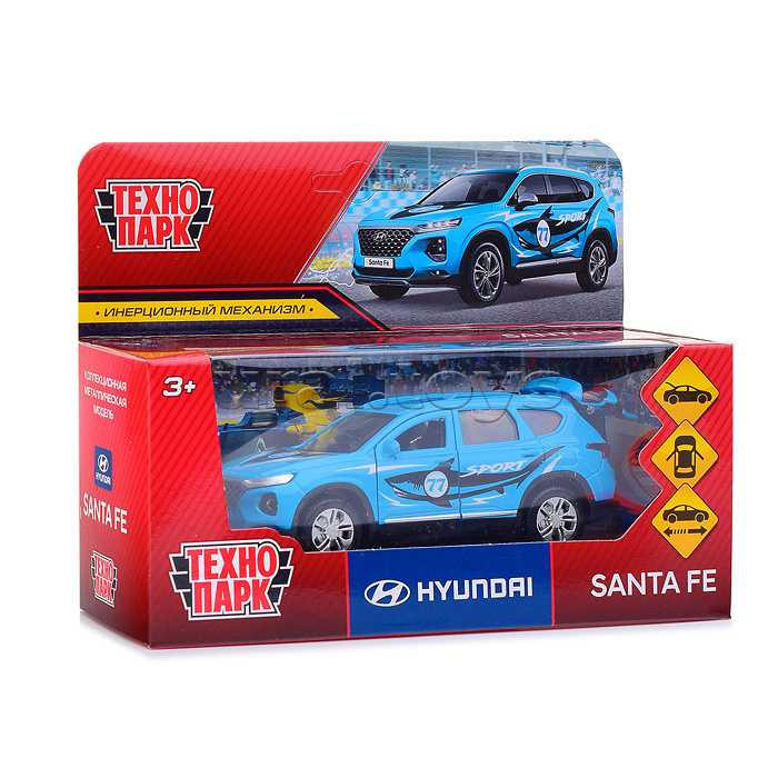 Машина металл Hyundai Santafe Sport 12 см, (откр., двер, багаж, голубой) инерц, в коробке