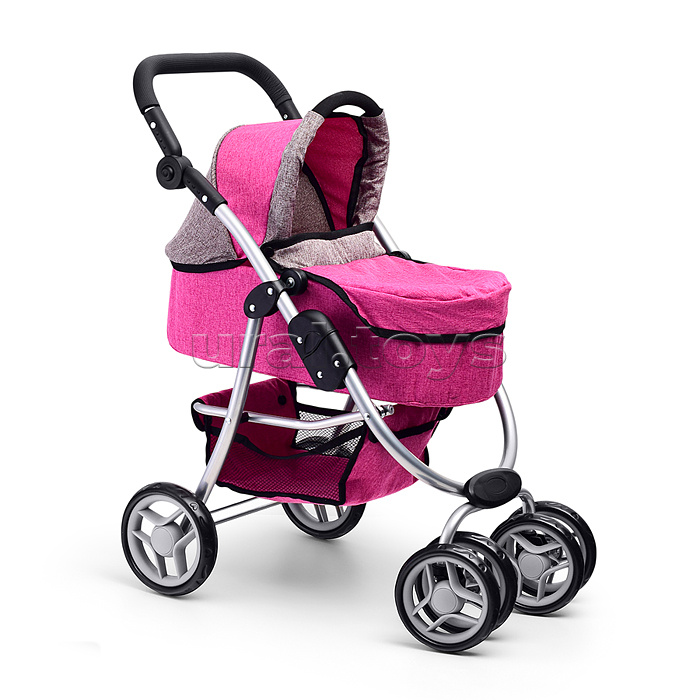 Коляска-трансформер для кукол, металлическая, регулируемая ручка, с корзиной, цвет розовый