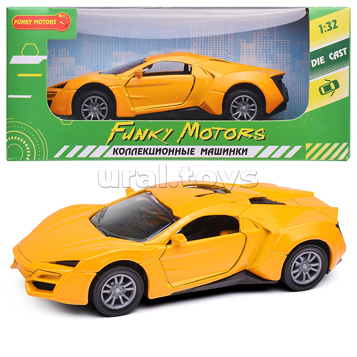 Жёлтая инерционная спортивная машинка die-cast,1:32, открывающиеся двери