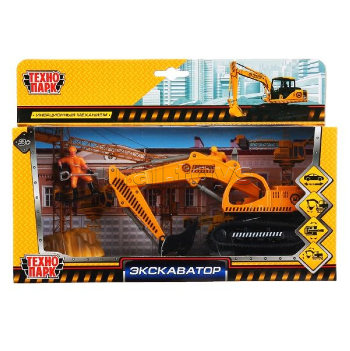 Машина металл "Эскаватор" длина 16см, инерц., подв. элем, аксесс. в коробке