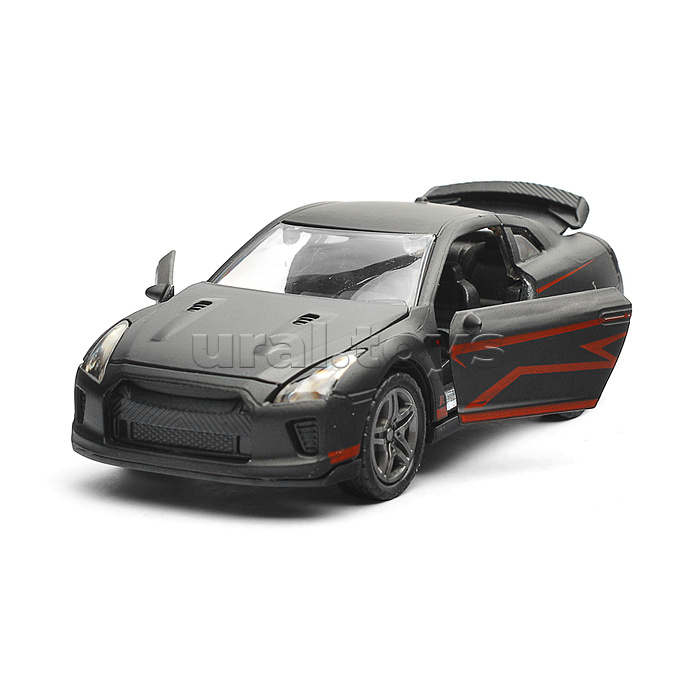 Чёрная инерционная машинка Спорткар со спойлером die-cast,1:32, открывающиеся двери