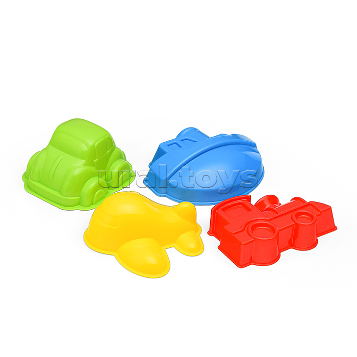 Набор песочный №14 (сито+лопатка+грабли+4 формочки транспорт)